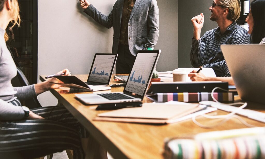 professional career counselor meeting with job seeker in modern office